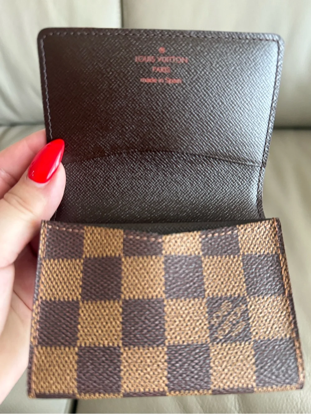 Louis Vuitton Enveloppe Carte De Visite Cardholder (Model 62920) in Damier Ebene